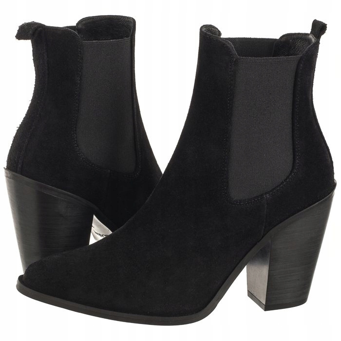 Kožené boty Kovbojské Boty Dámské Kotníkové Boty černé Carinii B5973