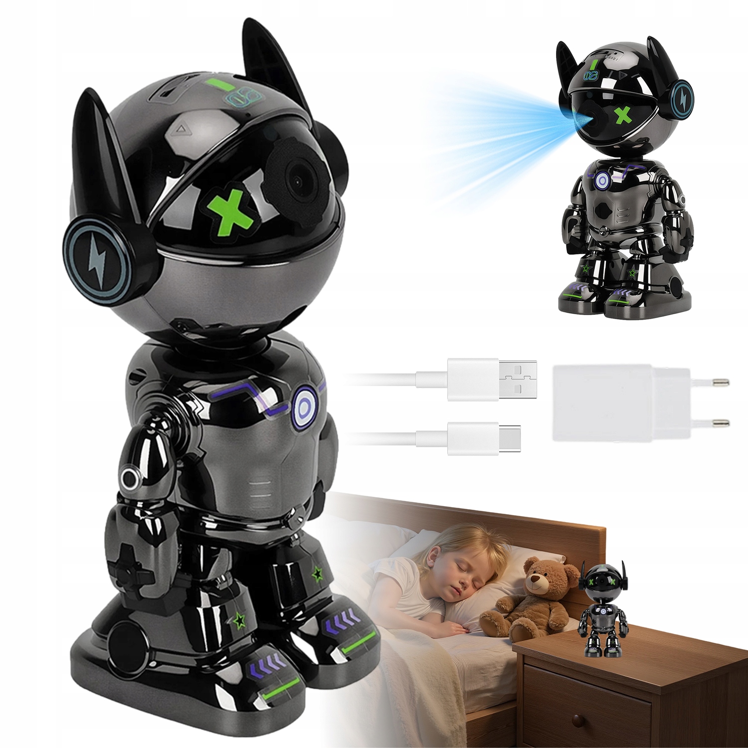 Robotická Wifi Kamera 2 Mp 360 Stupňů Otočná Domácí Monitorovací Kamera Pro Domácnost