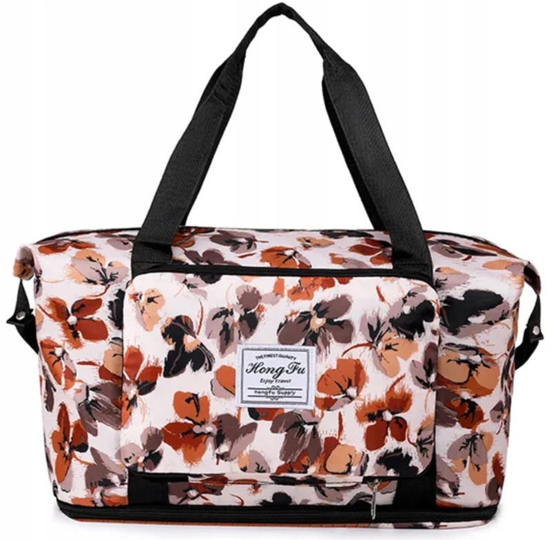 TORBA DUŻA PODRÓŻNA SPORTOWA SKŁADANA BRĄZOWA KWIATY PODRĘCZNA BAGAŻ Marka inna