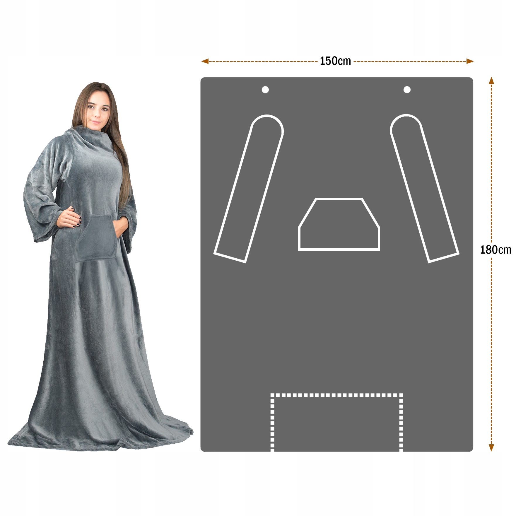 Koc z rękawami i kieszeniami 150x180 cm Szary Marka AD.CON