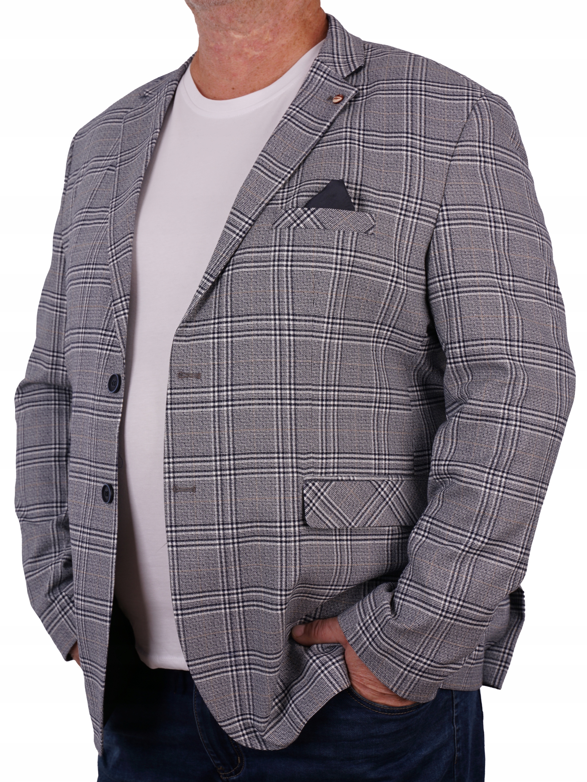 MARYNARKA MĘSKA W KRATĘ ELEGANCKA CASUAL WIZYTOWA BAWEŁNIANA TURECKA 60