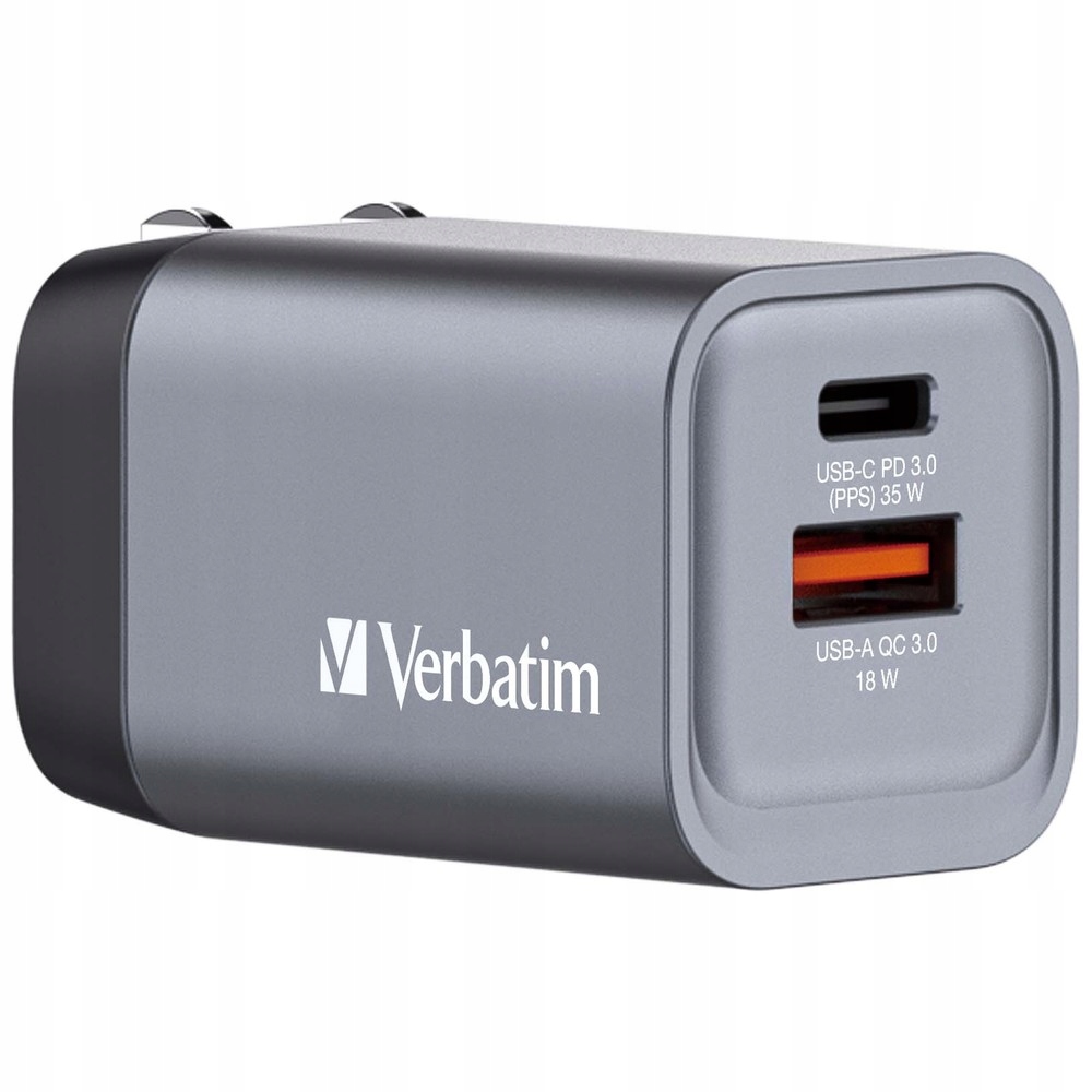 Szybka Podwójna ładowarka sieciowa Verbatim GaN Usb Usb-c QC3.0 35W 3.6A