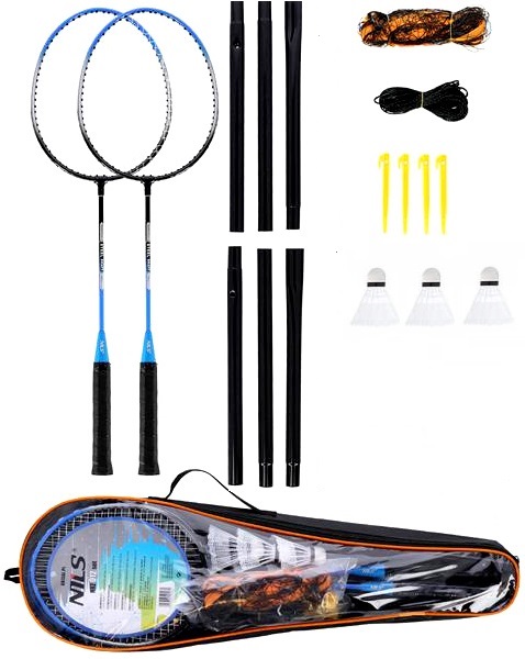 ZESTAW DO BADMINTONA 2 RAKIETKI SIATKA LOTKA TORBA NA SIATKE NILS Liczba elementów w zestawie 4