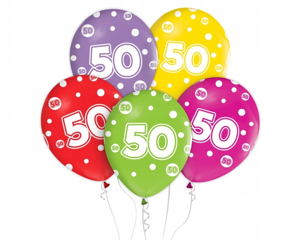 

Balony gumowe 50 Lat pięćdziesiąt kolorowe 5 szt