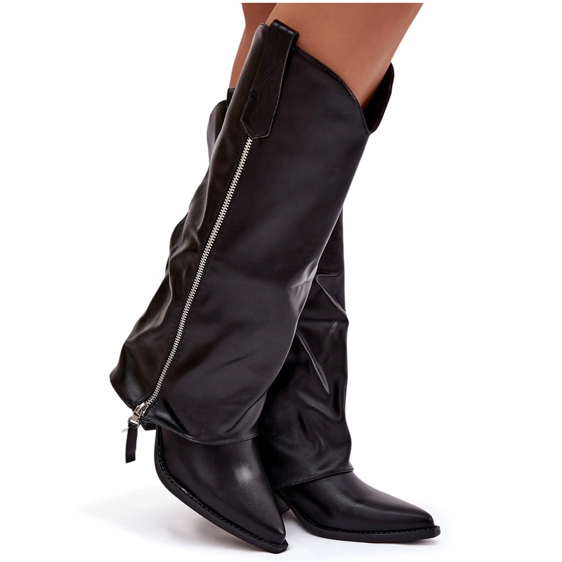 Kozačky Kovbojské Boty Eko Kožené Podpatek Sloupek Zateplené Zasouvací Černé 40