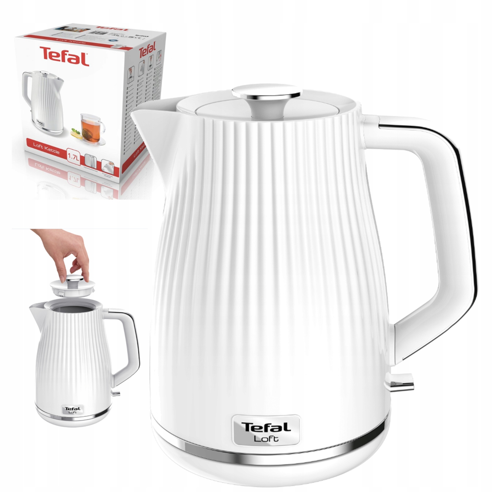 Czajnik Elektryczny Tefal Loft 1,7L Mocny 2400W Biały Bezprzewodowy Nowy