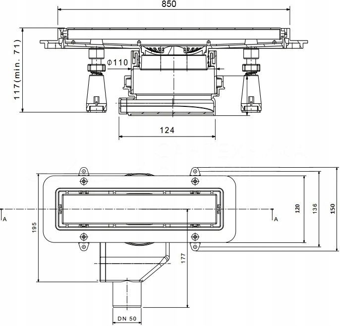 Odwodnienie prysznicowe drain line 85cm z syfonem Confluo Premium