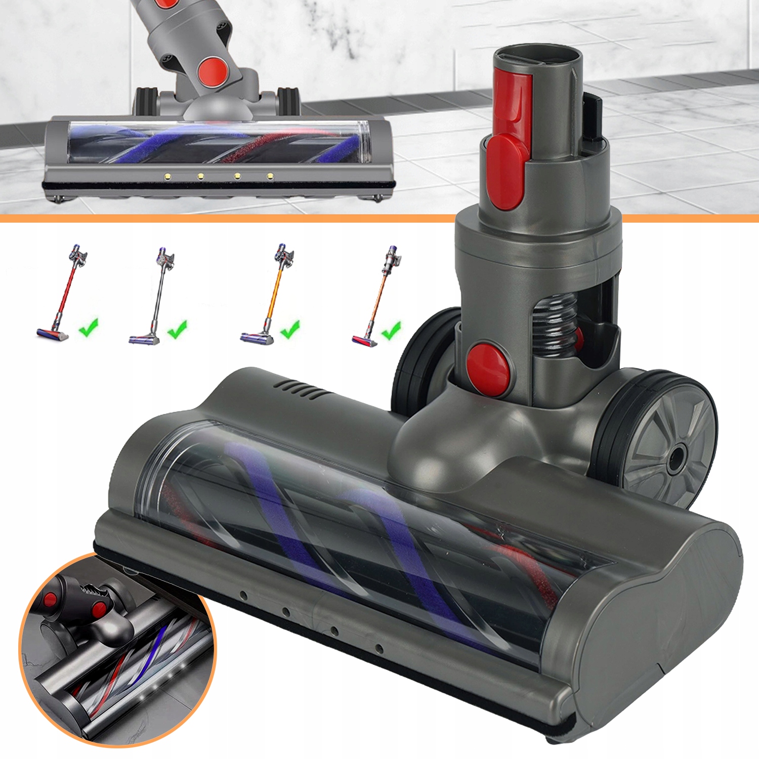 Elektrokartáč Turbo Kartáč S Diodou Pro Dyson V7 V8 V10 V11 Na Podlahy