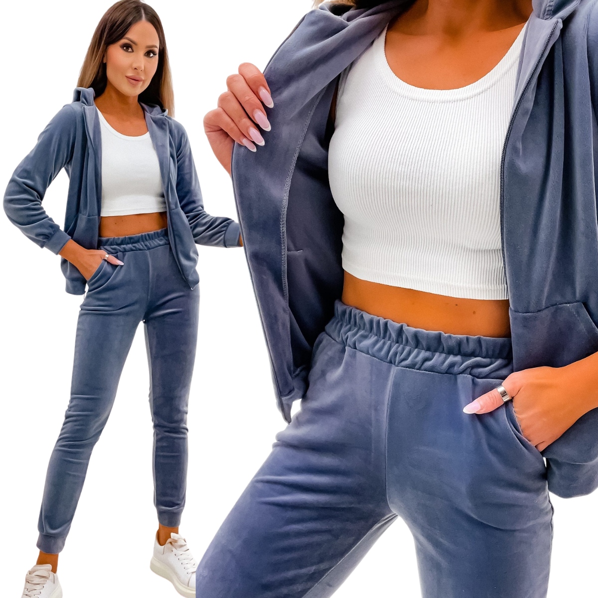 Elegantní teplákovka mikina na zip s kapucí kalhoty 829 XL