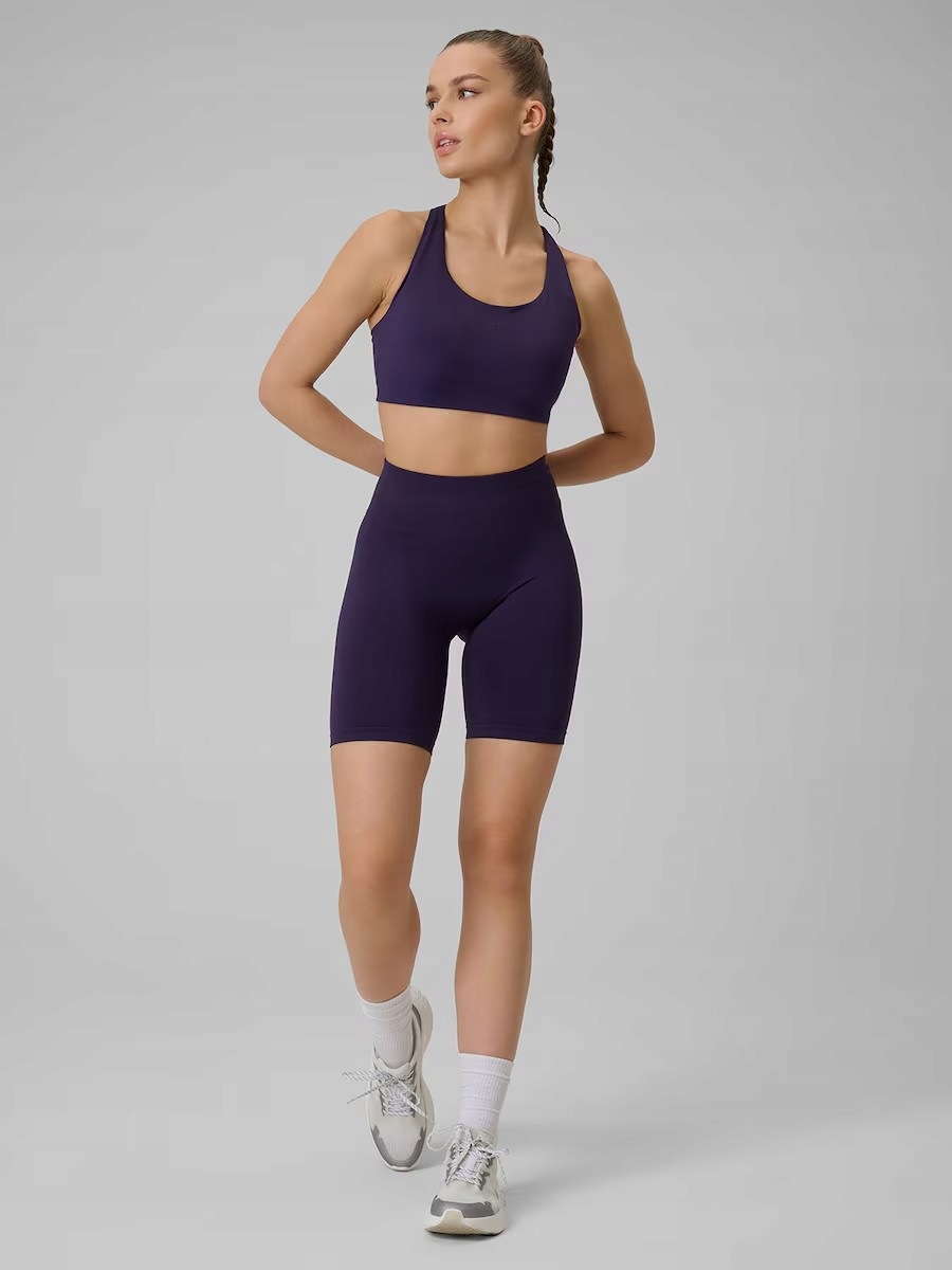 Legginsy kolarki damskie 4F Bezszwowe, Wysoki Stan, 4FDRY, Xs/s Fioletowe