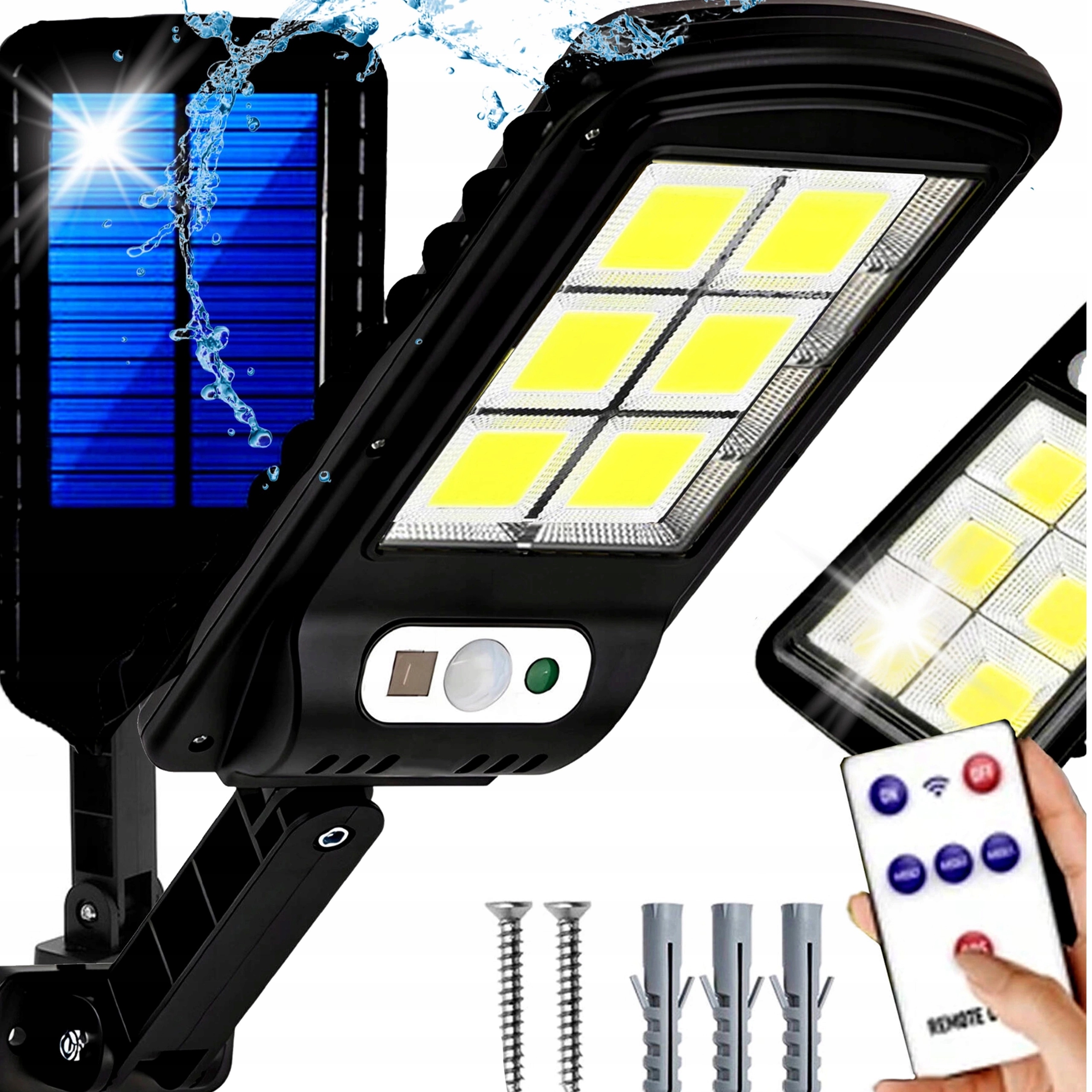 ERŐS NAPELEMES LED COB UTCAI SZÜRKÜLETI MOZGÁSÉRZÉKELŐ LÁMPA TÁVIRÁNYÍTÓVAL