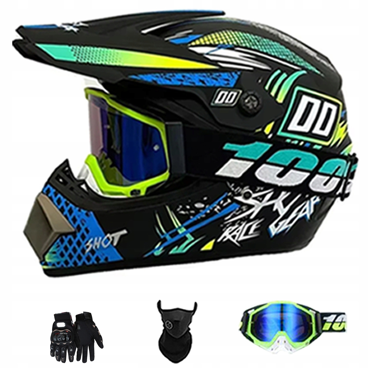 Motocyklová Přilba Lehká Enduro Quada Brýle Rukavice Maska S