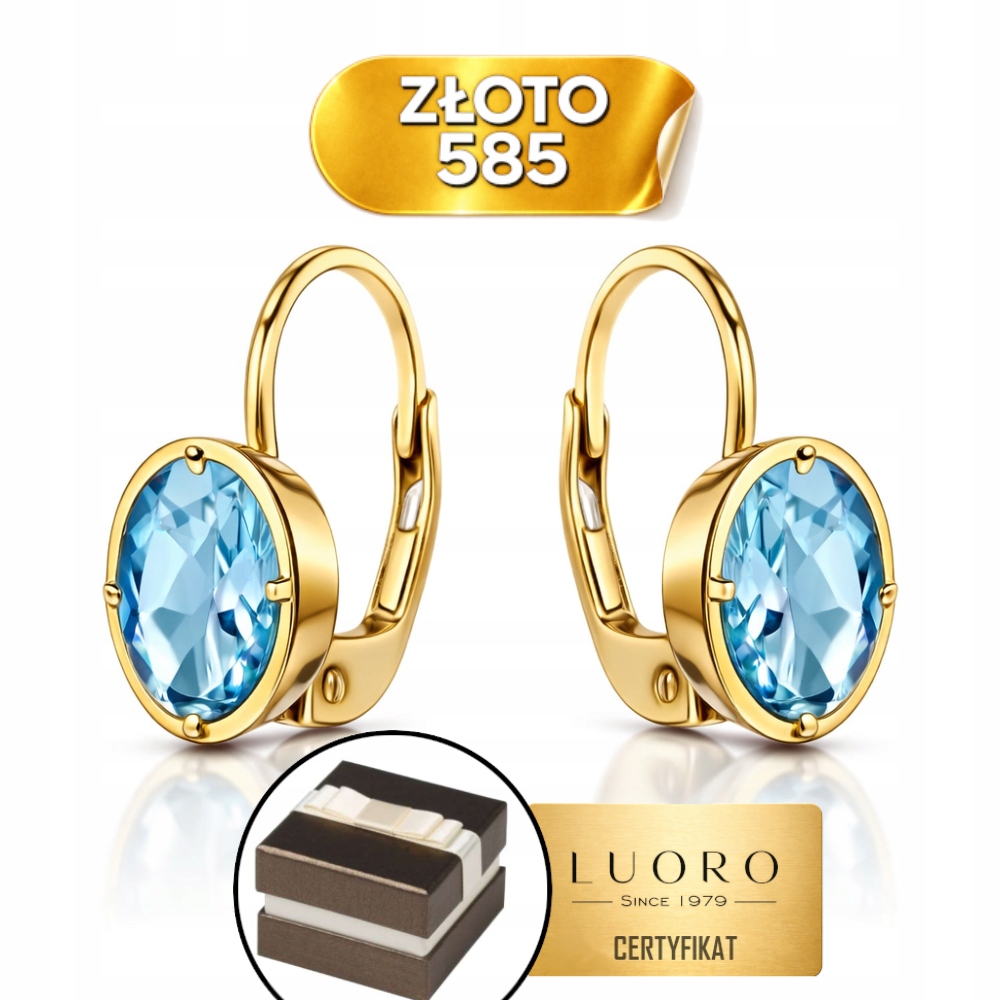 Náušnice Zlaté 585 14K S Topazem 1,5 CM Krabička Dárek Certifikát