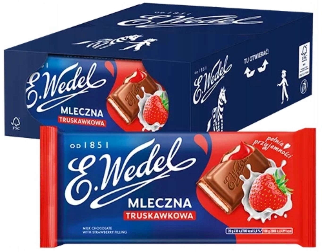 (x20) Wedel Czekolada Mleczna z Nadzieniem Truskawkowym 100g