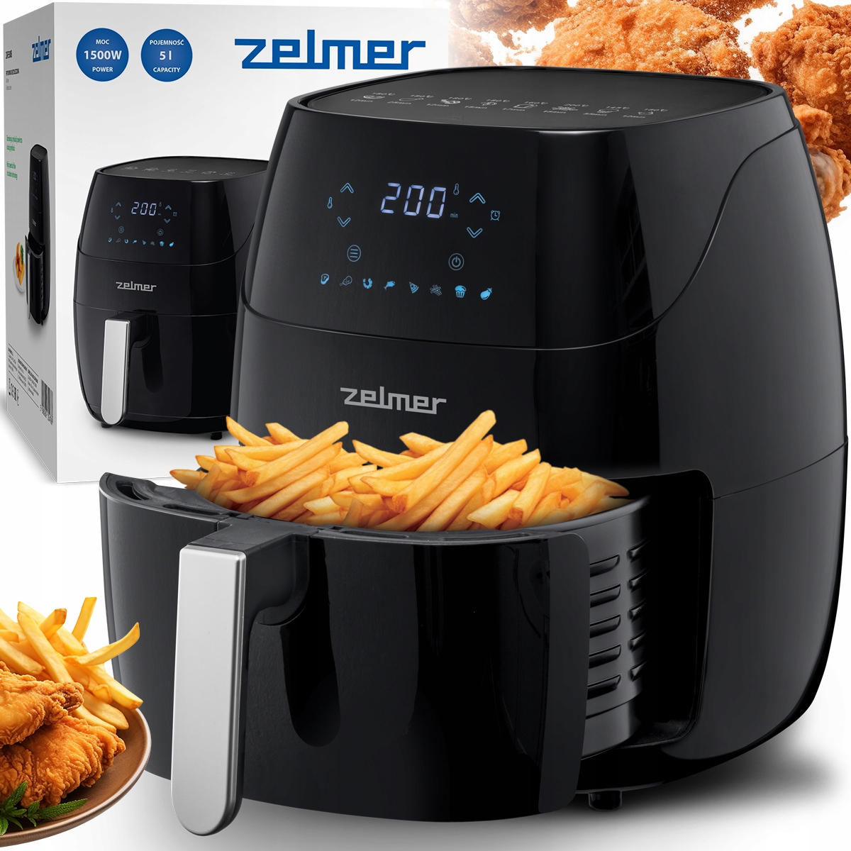 Frytkownica Beztłuszczowa Zelmer Frytownica Piekarnik Air Fryer 1500W 5L