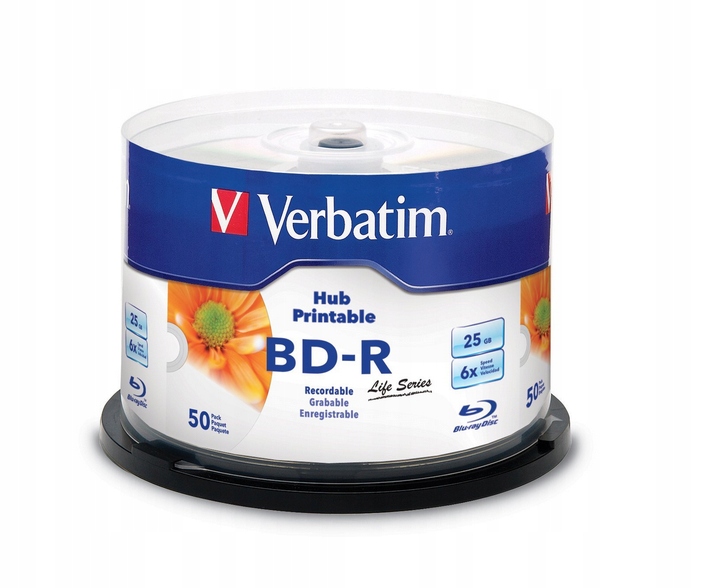 Verbatim Bd-r 25GB x6 Printable White Matt 50szt.cake box wersja Usa