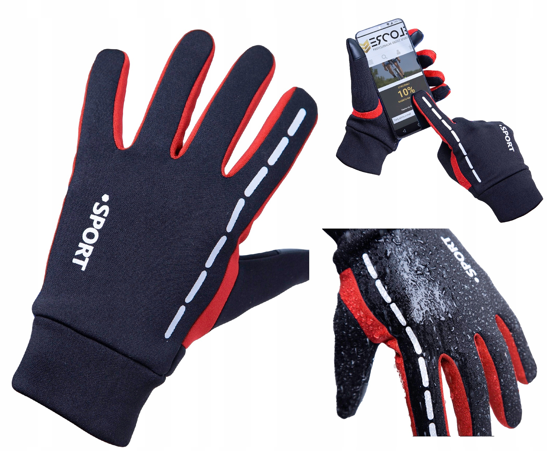 RĘKAWICZKI ROWEROWE ZIMOWE L MĘSKIE DAMSKIE CZARNE ODBLASK DOTYKOWE CIEPŁE