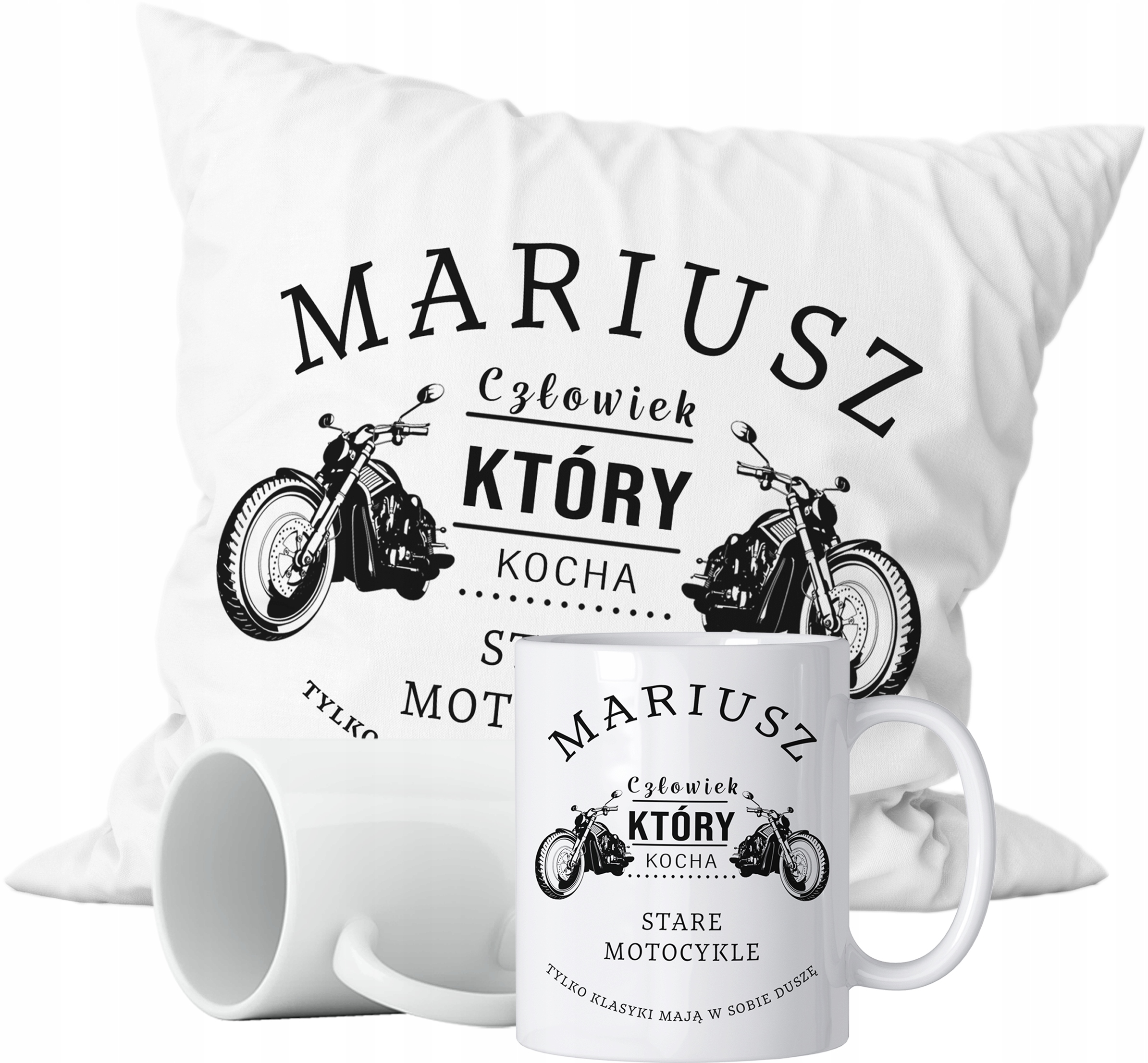

Zestaw Kubek Poduszka Motocyklista Klasyki+imię