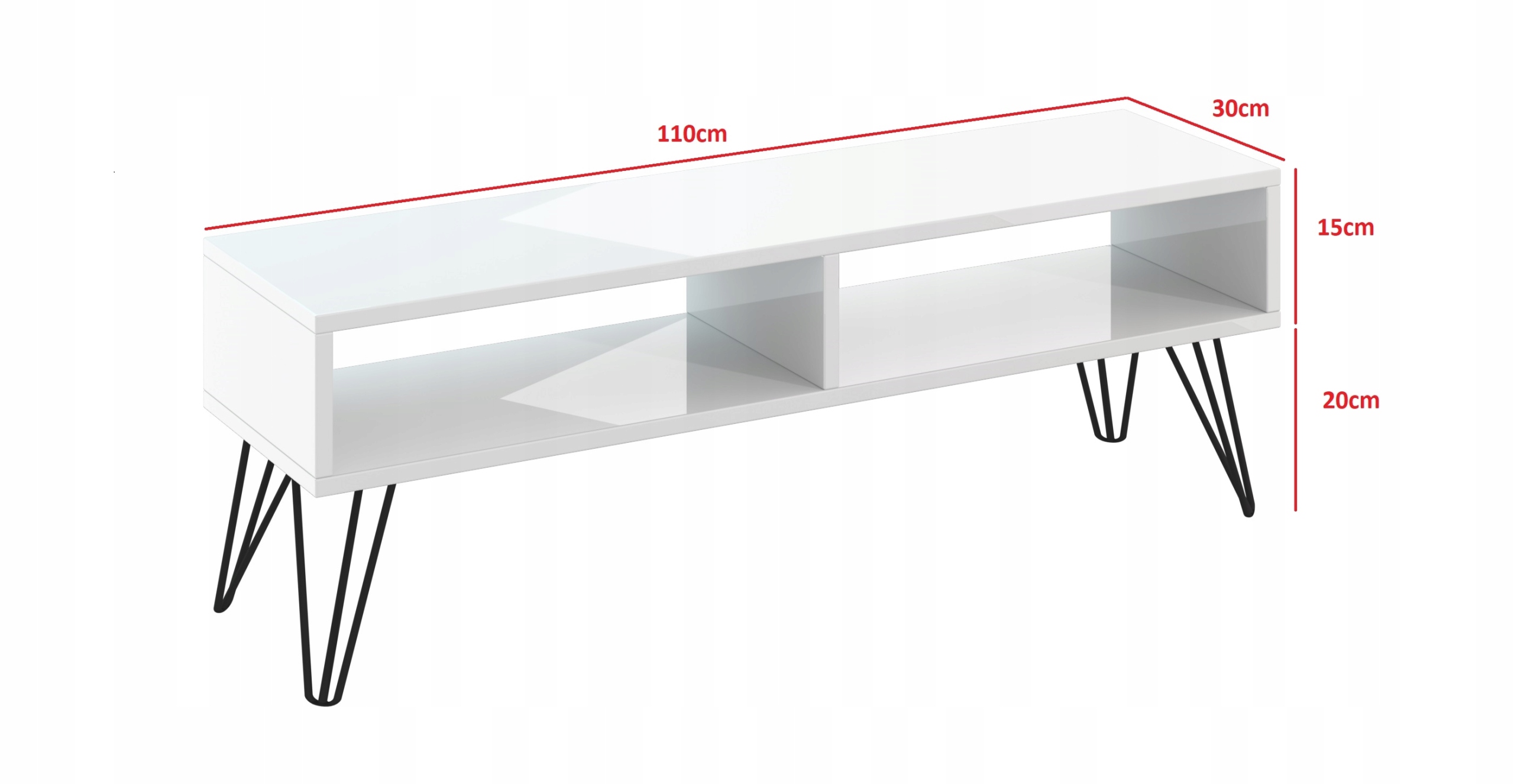 Szafka RTV 110 cm biały połysk loft metalowe nogi Marka Meblini