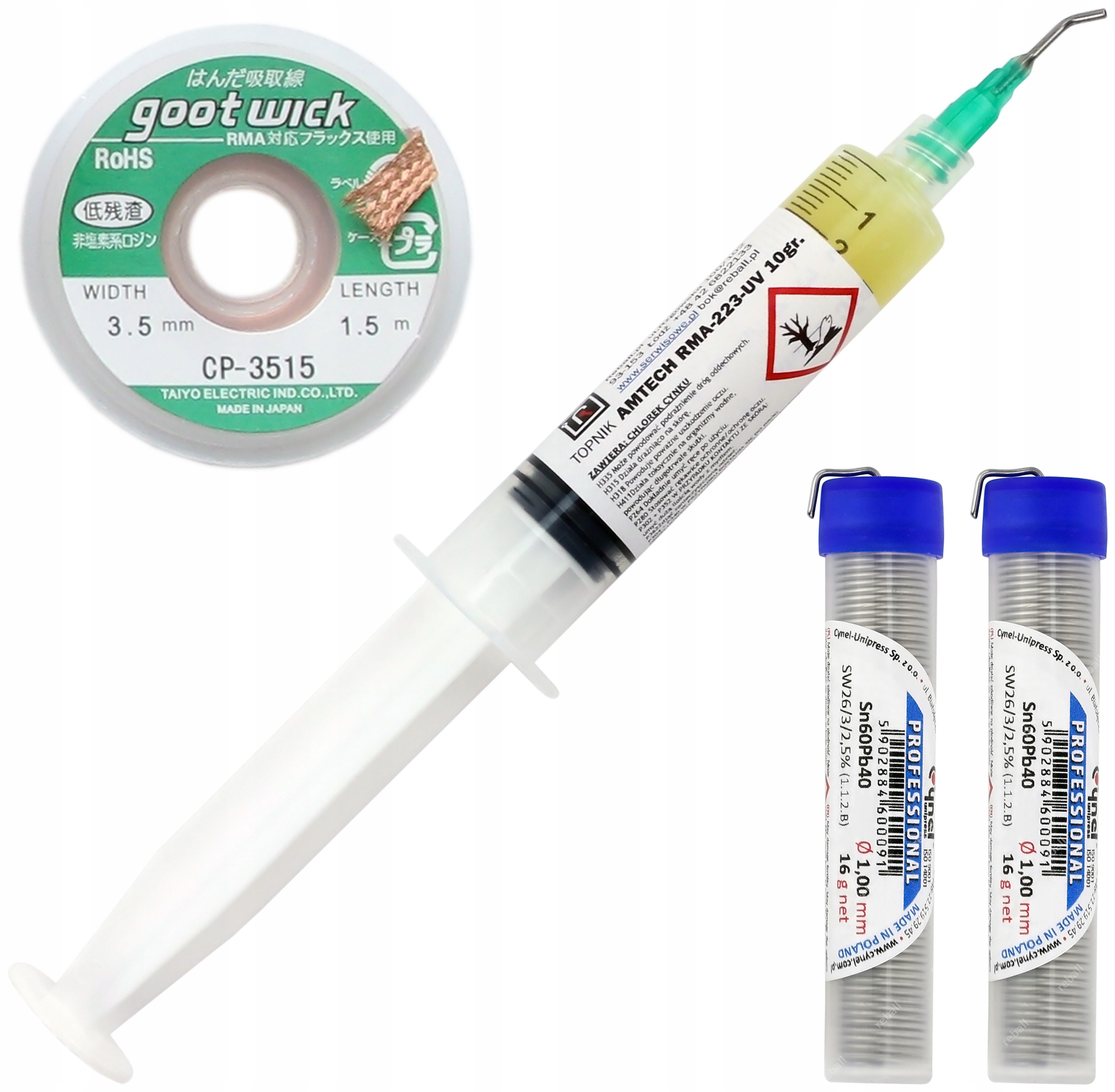 ZESTAW DO LUTOWANIA AMTECH RMA 223 UV 2x CYNA CYNEL 1mm PLECIONKA DO CYNY