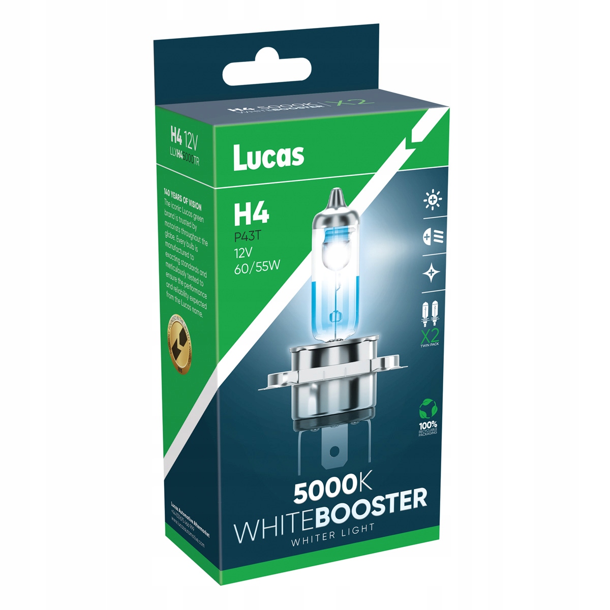 Żarówki Lucas White Booster 12V 60/55W P43t H4 5000K