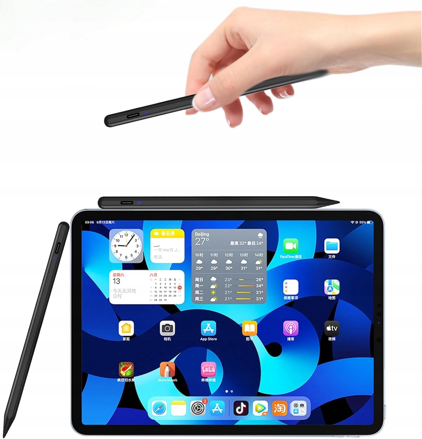 DOGAIN 16A Stylus Pen Rysik do ekranów czarny wymienne końcówki, USB-C