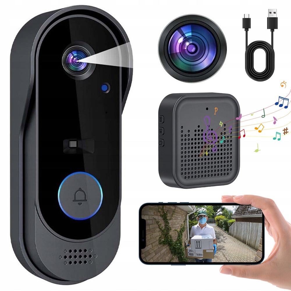 Zvonek Na Dveře, Vodotěsný, Wifi Videotelefon, Full Hd Domofon, Zvonek