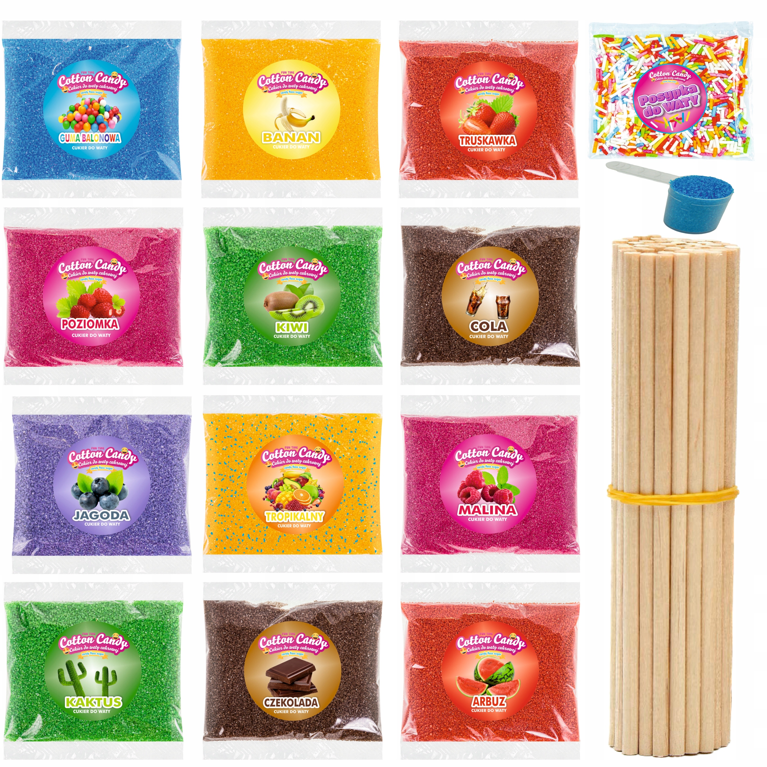 

12 x 100g Cukier Kolorowy Smakowy Patyczki Miarka