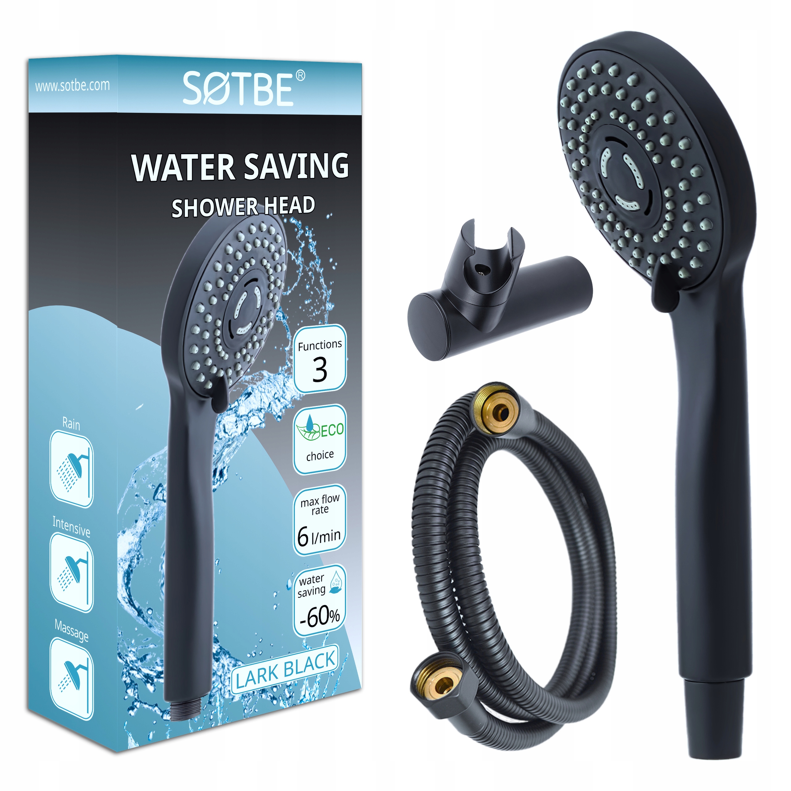 Sprchová Hlavice s hadicí Černá Sprchová sada s vysokým tlakem 3F