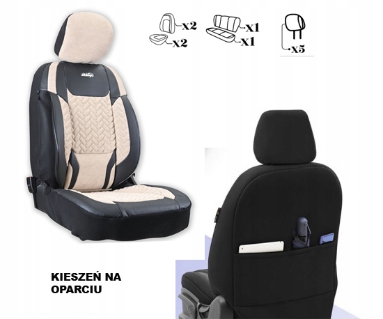 CITROEN BERLINGO NEMO PEUGEOT PARTNER BIPPER POKROWCE NA FOTELE SAMOCHODOWE Kolor beżowy czarny