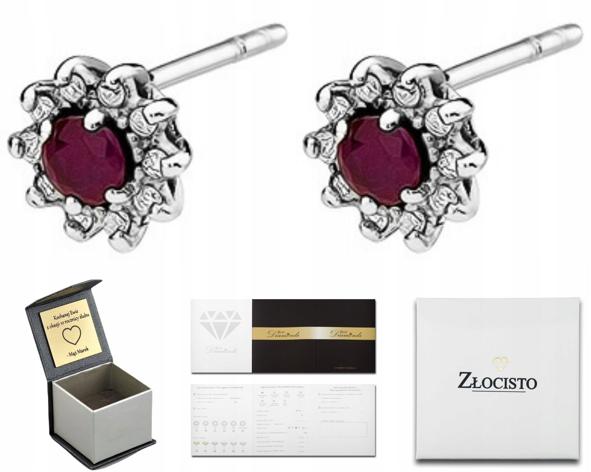 Bílé Zlaté Náušnice S Brilianty A Rubínem