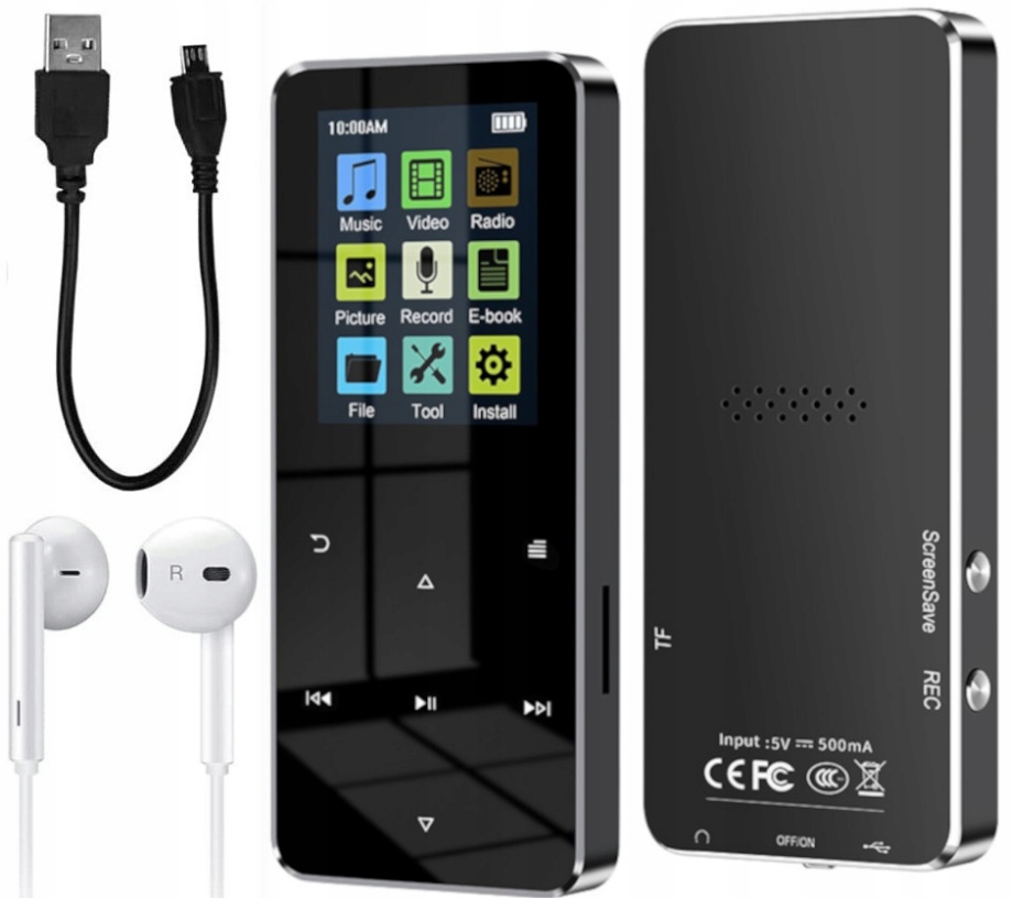 Odtwarzacz MP3 MP4 czarny 16 Gb Bluetooth HiFi Radio Słuchawki W Zestawie