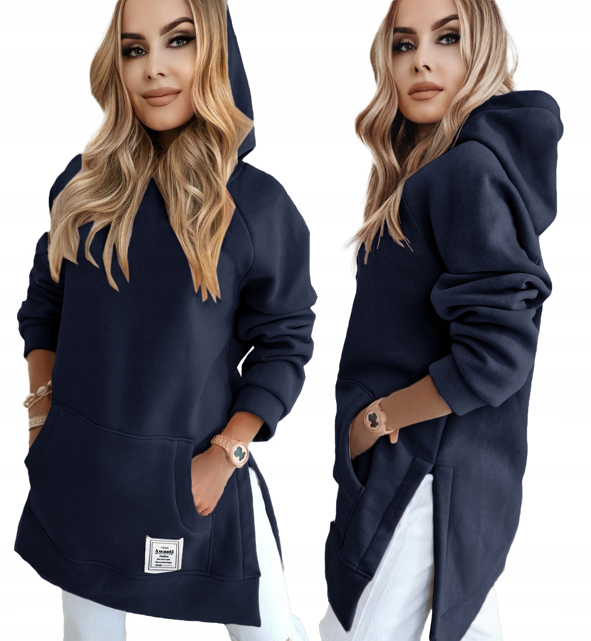 Gruba ciepła długa bawełniana Dresowa Bluza oversize z kapturem Kora