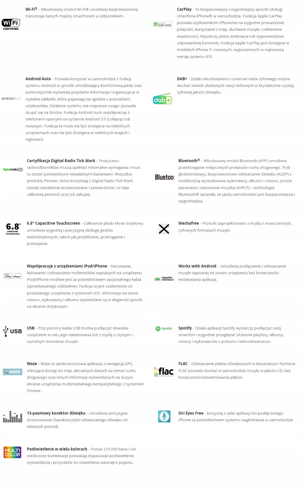 CarPlay GPS Android RADIO PIONEER SPH-DA360DAB 6,8 Rodzaj akcesoryjny