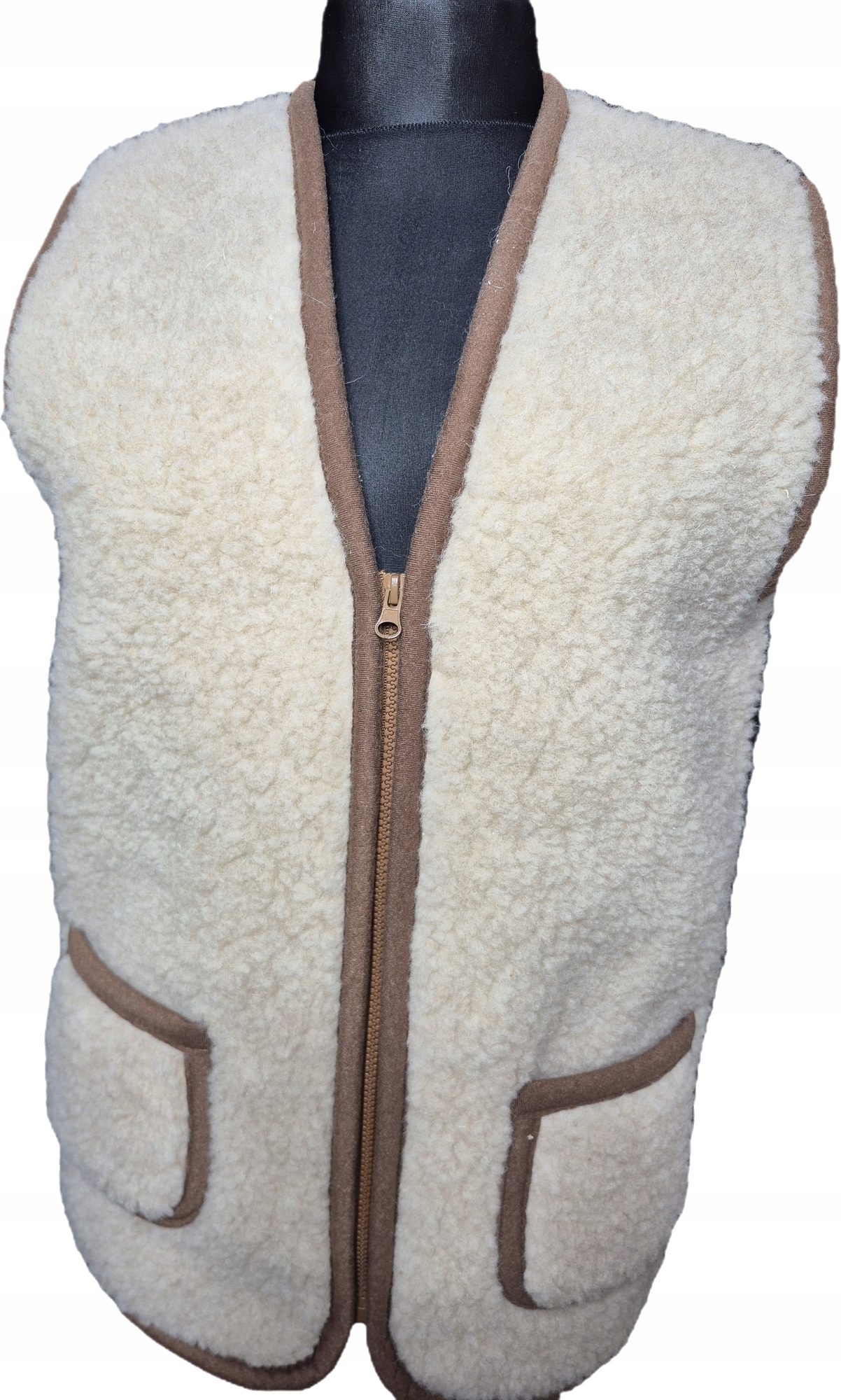 Dámská vlněná vesta 100% přírodní ovčí vlna béžová teplá 3XL