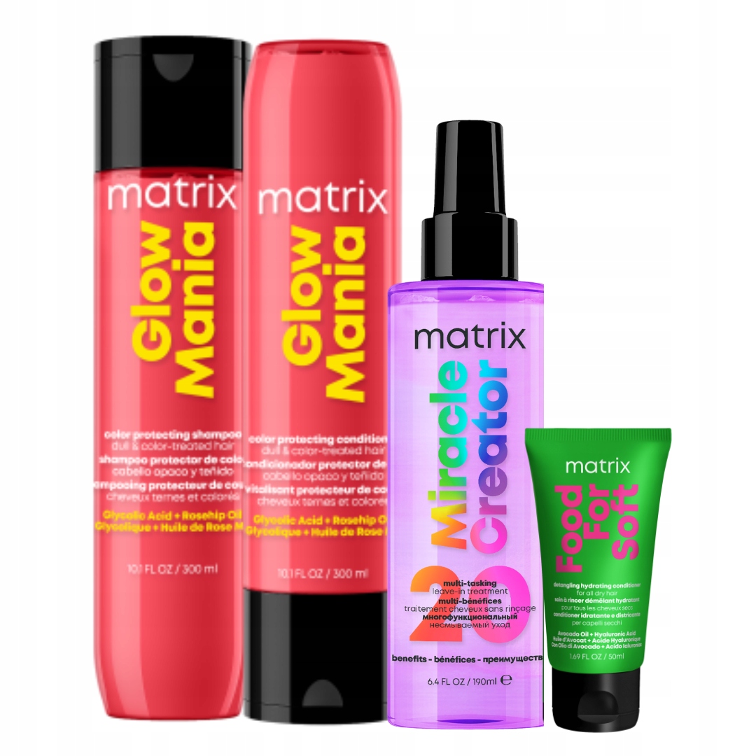Matrix Glow Mania Szampon Odżywka, Miracle Creator Spray do Włosów