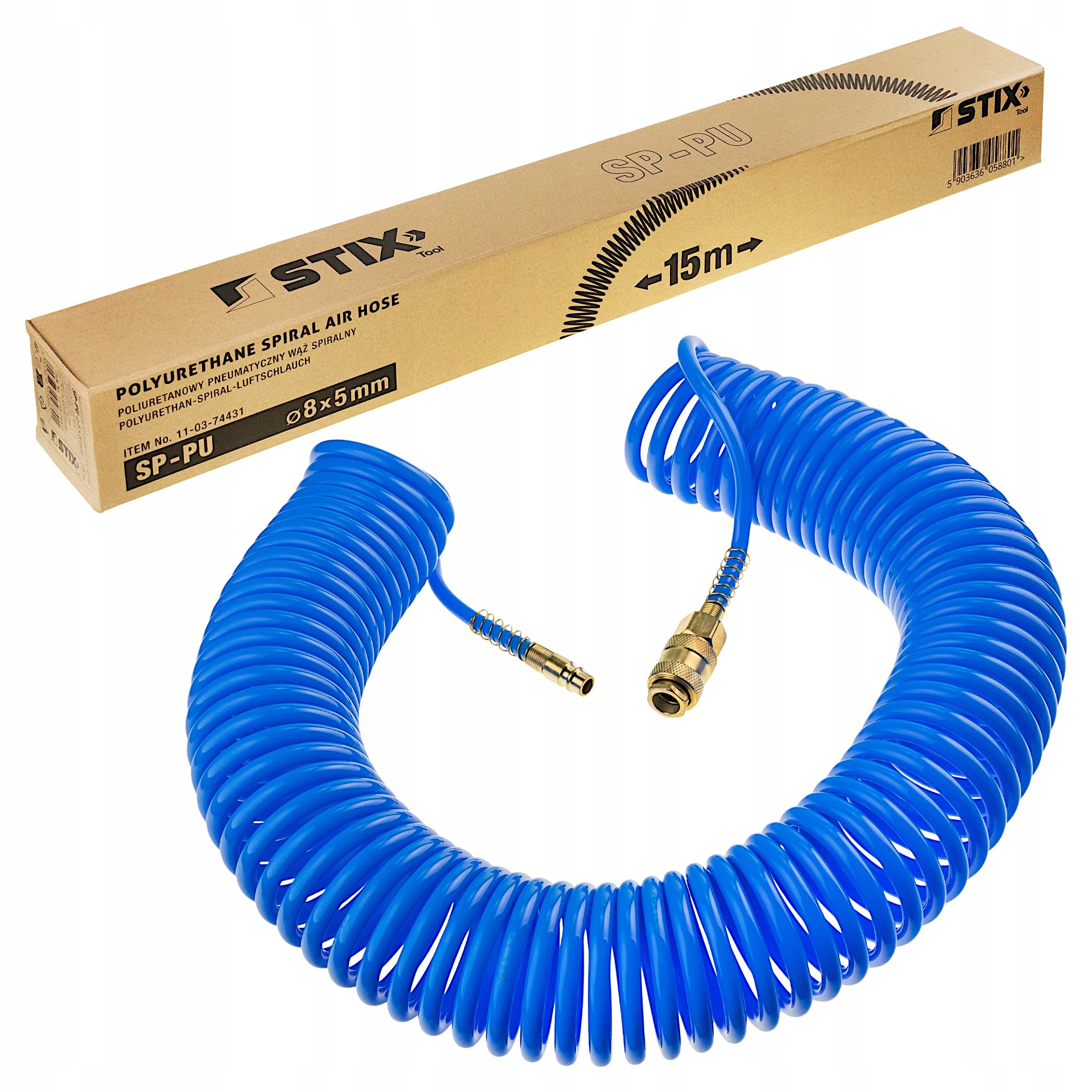 Wąż Pneumatyczny Spiralny Poliuretanowy 5x8mm 15m Do Kompresora Stix