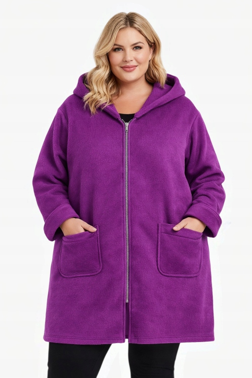 Rozpinany Płaszcz Damski Pluszowy Kaptur Zamek Włoski Wiskoza 52 54 6XL 7XL
