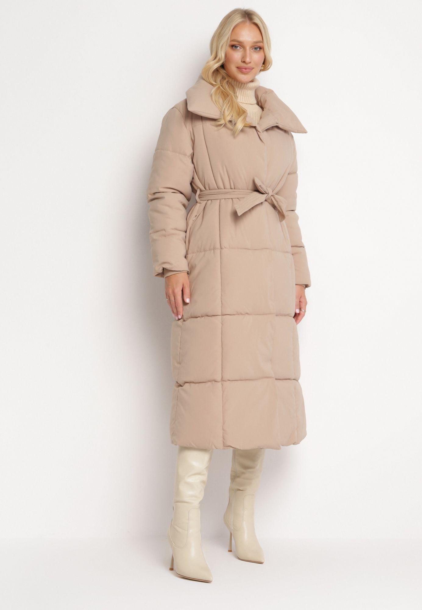Born2Be Béžová dámská bunda XL/XXL Za koleno Zimní