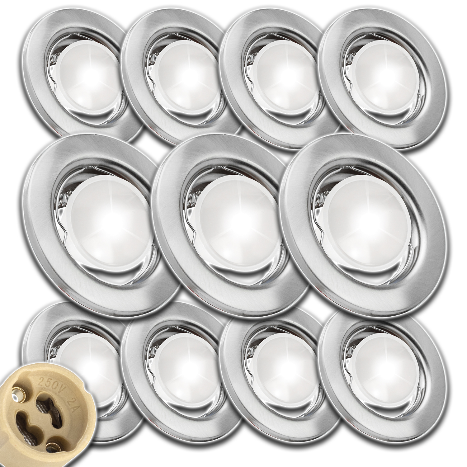 11x Stropní Svítidlo Halogenové Očko S Žárovkou 1,5W Neutrální Hotový Set