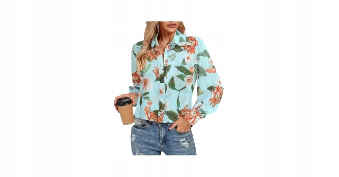 Kate Kasin Dámská Košile S Květinami Dlouhý Rukáv Límeček L J2A