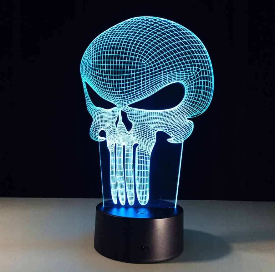 Lampka Nocna 3D LED CZASZKA PUNISHER + PILOT Kolor wielokolorowy