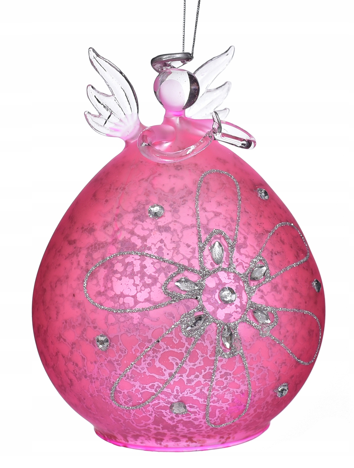 

śliczny różowy Aniołek szklana bombka 17 cm