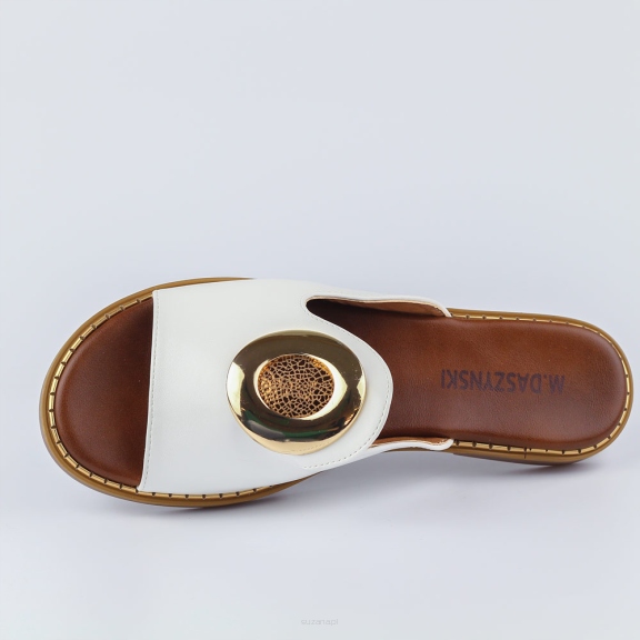 Białe klapki damskie M.Daszyński 2266-5 r37 Długość wkładki 23.8 cm