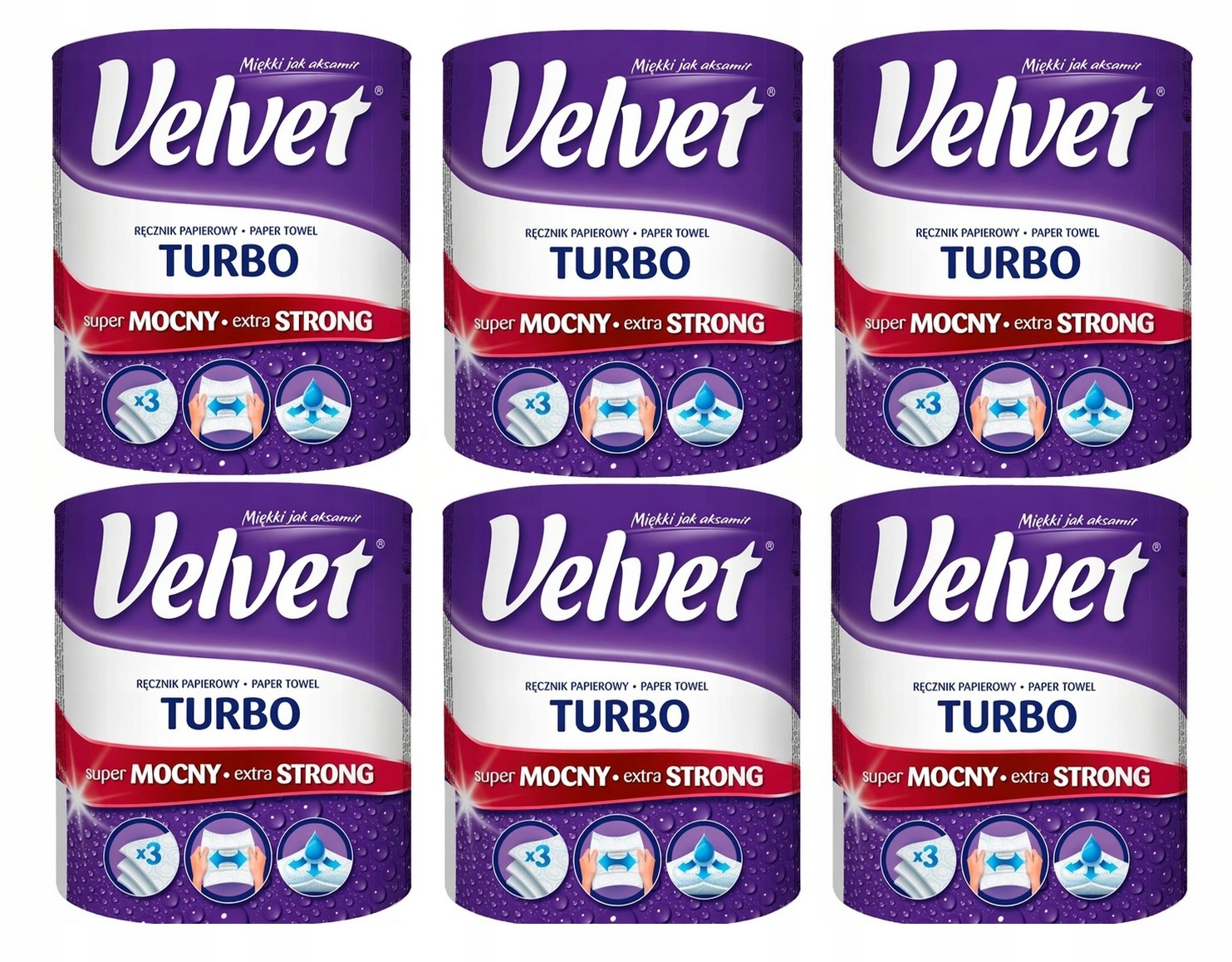 6 x Velvet Turbo Papírový Kuchyňský Ručník Silný