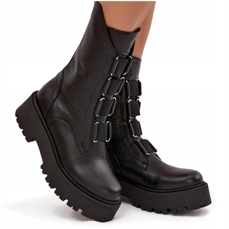 Dámské Kotníkové Boty Z Přírodní Kůže Platforma Zazoo 3795 Černé 36