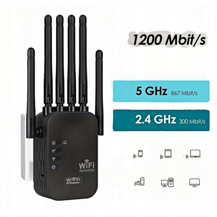 Wzmacniacz Sygnału Wifi Repeater 1200Mb/s Duża Moc 6 Anteny