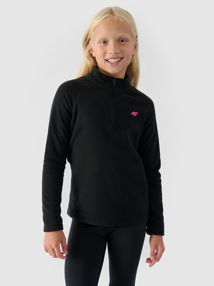 4F Golfik Dziewczęcy Polarowy Bluza Polar Czarna 134/140