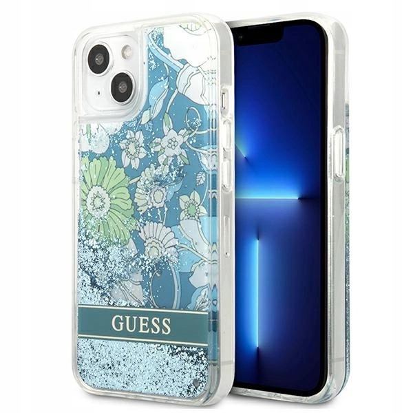 Pouzdro Guess Flower Liquid Glitter na iPhone 13 – zelené