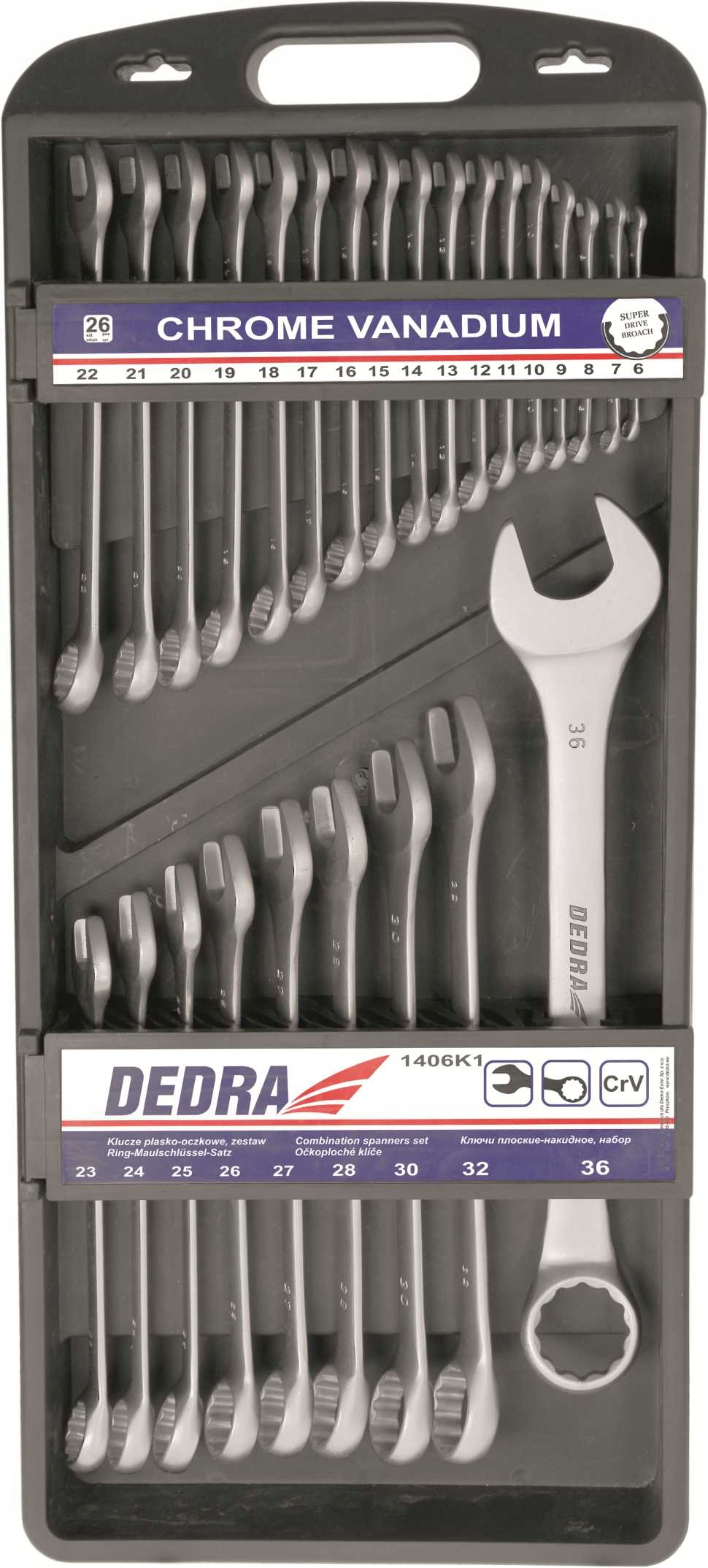 

Klucze Płasko-oczkowe 26SZT 6-36MM Dedra 1406k1